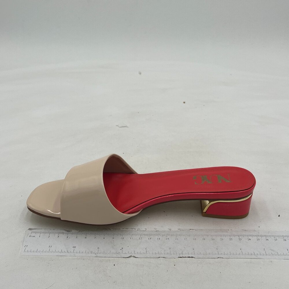 Beige Women Trendy Open Toe Block Heel Mule Slides Slip On Daily Walking Sandal